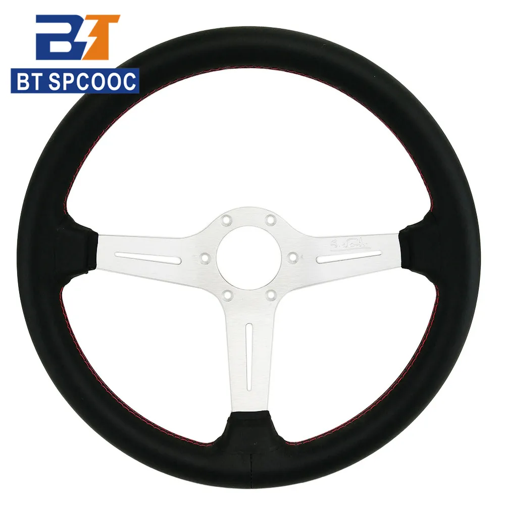 

SPCOOC High Quality Car Leather Steering Wheel 14inch 350mm Universal Racing Drift Sport Medium Concave Steering Wheel For Car