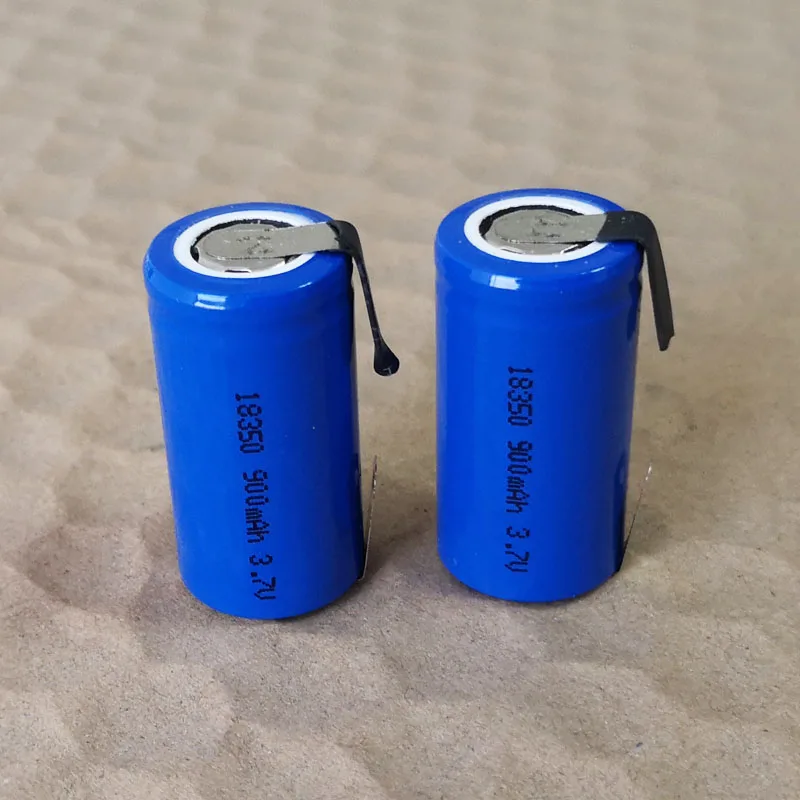 1-10PCS 3.7v 18350 Rechargeable lithium ion Battery 900mah ICR18350 High drain Li-ion cell  with soldering tabs feet