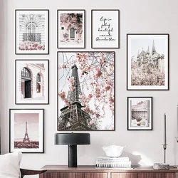 Landscape Wall Art Canvas Nordic Pink Flower Poster Prints Paris Tower Window Door Quote Picture Painting Living Room Home Decor