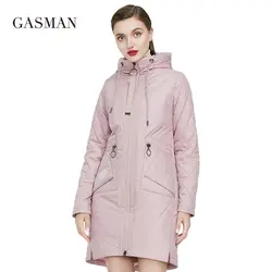 Gasman 2022 com capuz sólido manga longa parka jaquetas femininas com zíper bolso quente casacos feminino outono moda casaco longo