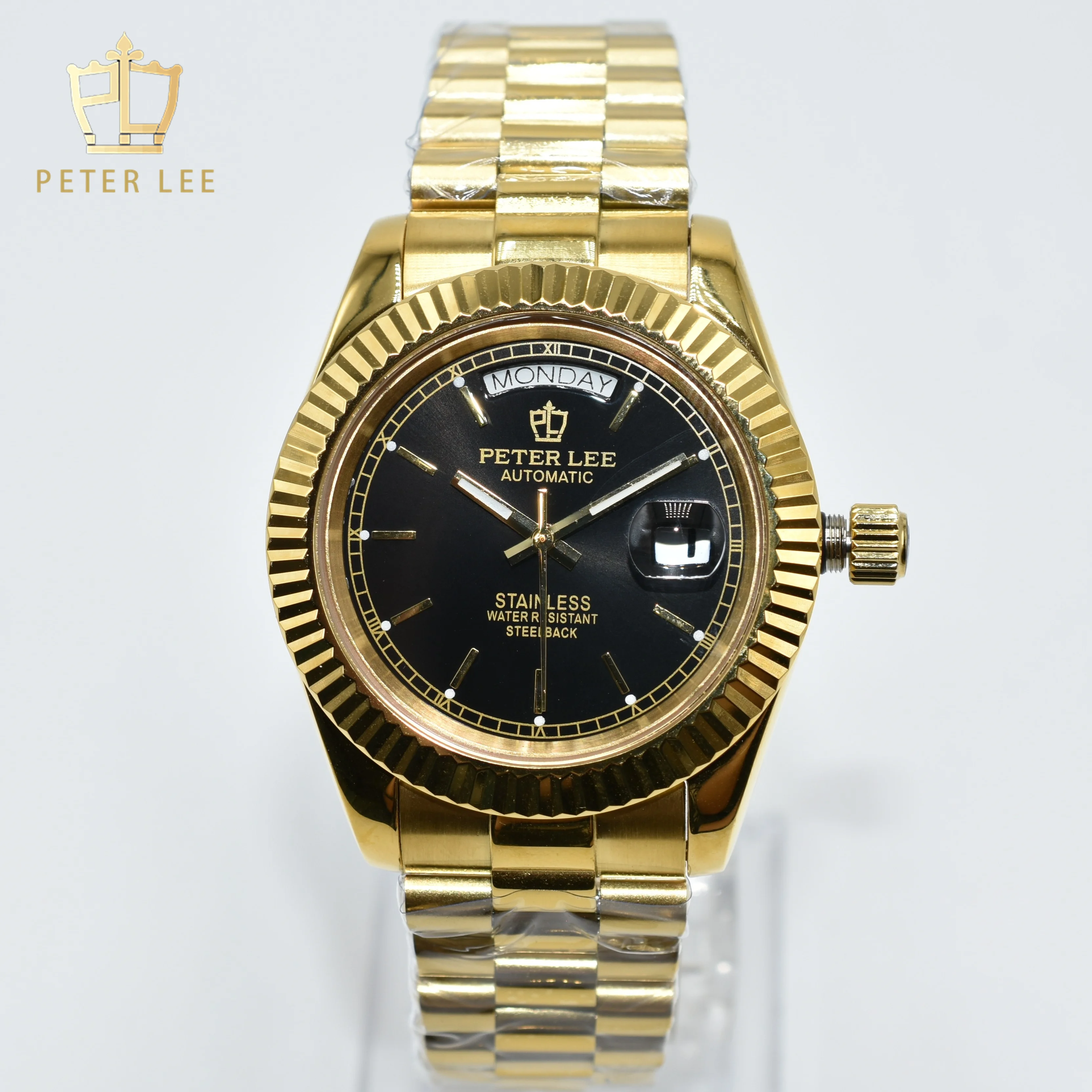 PETER LEE Men Watch Top Brand 40mm Luxury Vintage Design Gold Watches Stainless Steel Automatic Mechanical Wrist Watches Gifts