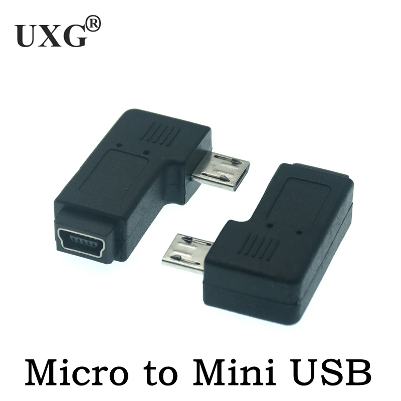 90 Degree Left & Right Angled Micro USB Male to Mini USB Female Adapter Connector Converter Adaptor for Mobile Phones MP3