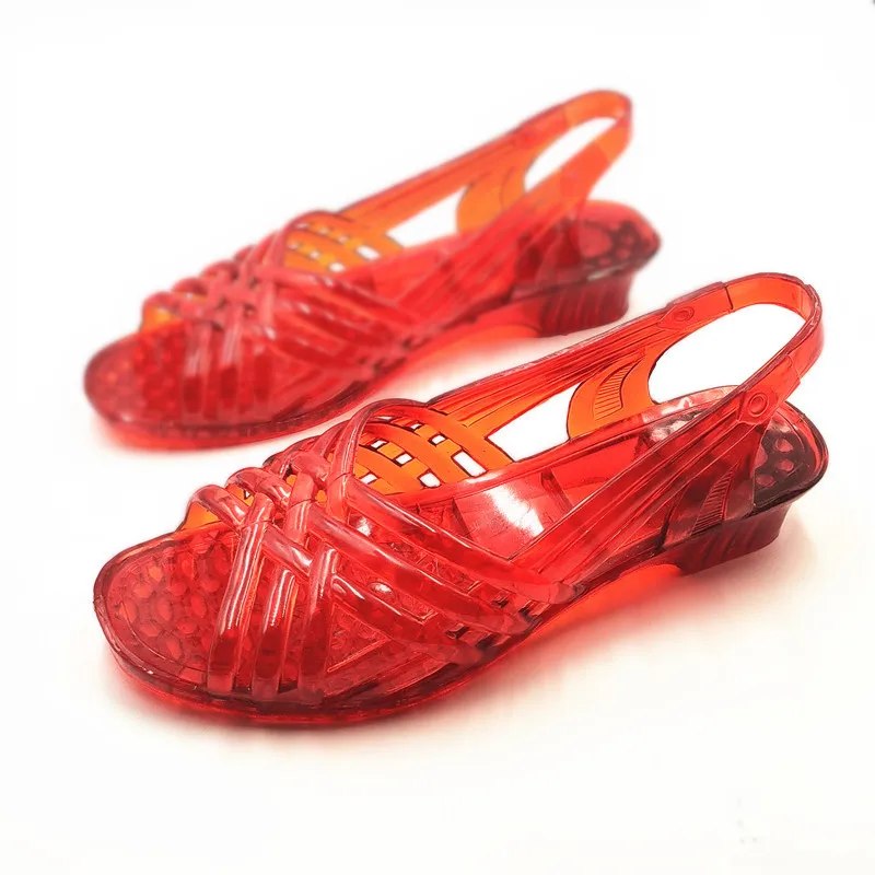 Size 34-39 Women Sandals Summer Femmes 3cm Heels Jelly Shoes Peep Toe Slip On Soft Bottom Transparent Mujer Crystal Chaussures 1