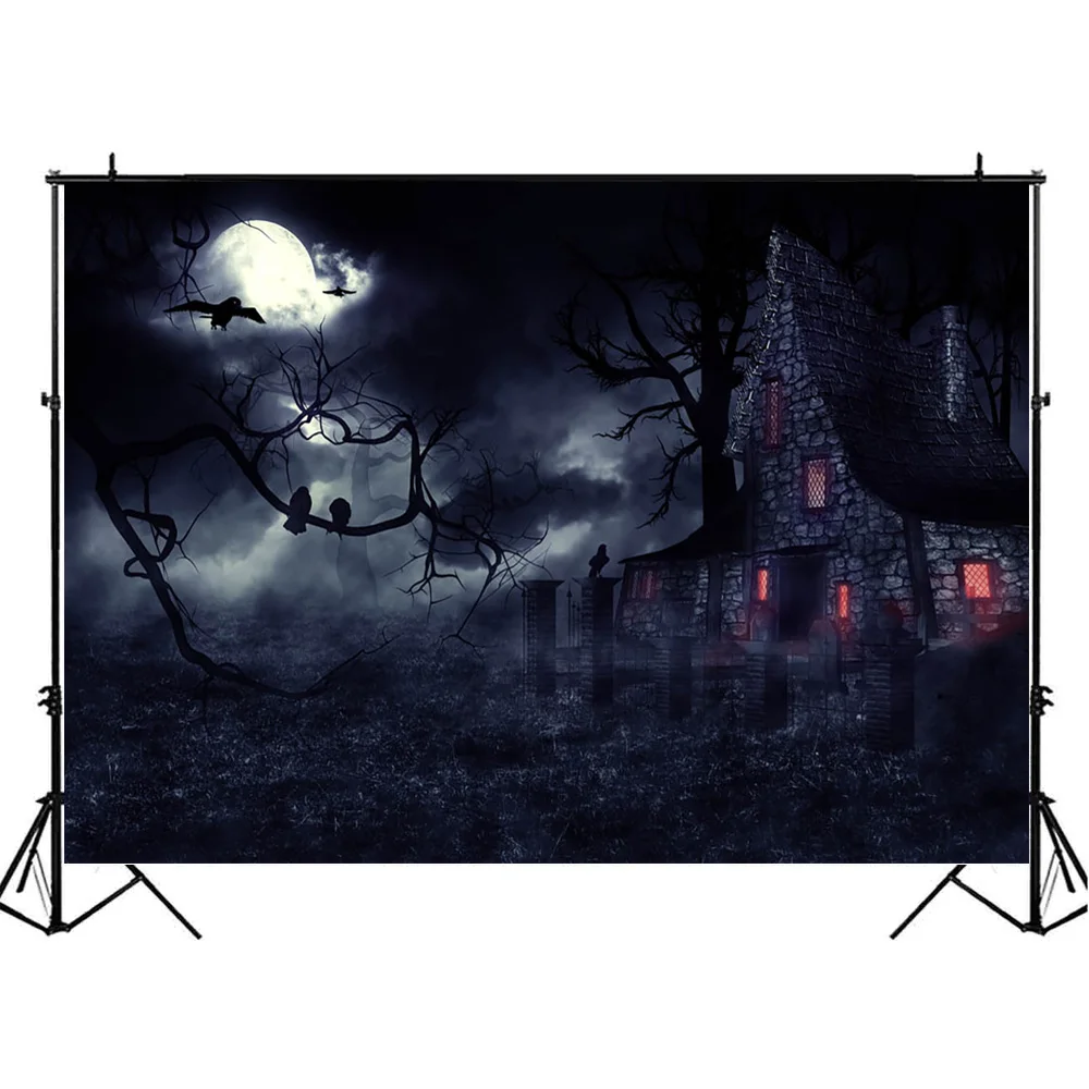 Mocsicka هالوين التصوير خلفية الظلام القلعة الغابات القمر حفلة صور خلفية للصور استوديو صور الدعائم ديكور