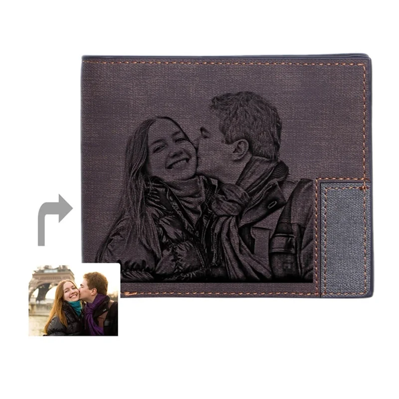 Personality  Picture Wallet Casual Short Customized Rfid Bifold PU Leather Inscription Custom Photo Engraving Wallet For Mens