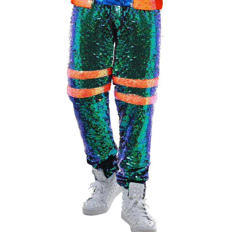 Colorful Color Sequins Jacket Pants Male Singer Jazz Costumes Nightclub Ds Dj Stage Performance Wear Hip Hop Dance Outfit XS2216