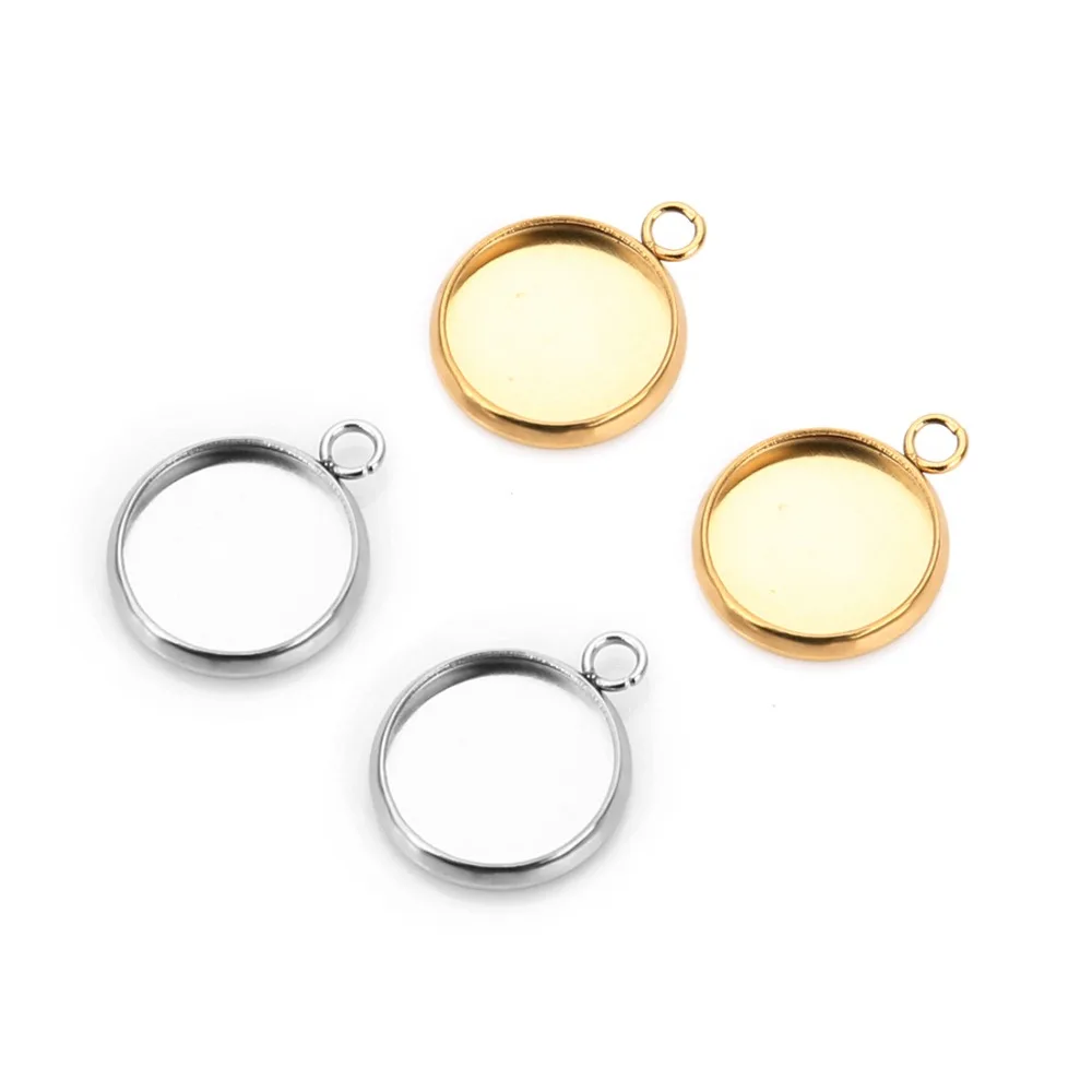 5pcs Stainless Steel Gold/Steel 8-25mm Round Blank Bezel Pendant Cabochon Base For Jewelry Making Earrings/Pendant Accessories