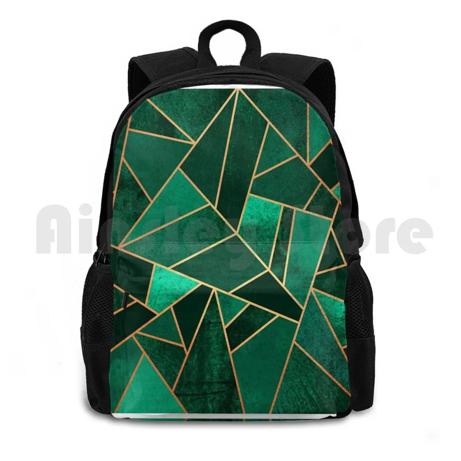 Emerald And Copper Outdoor Hiking Backpack Riding Climbing Sports Bag Graphic Pattern Abstract Lines Mosaic Geometric Geometric