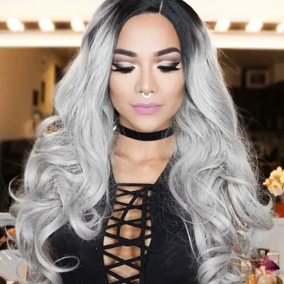 QQXCAIW Long Wavy Ombre Blonde Wig Natural Two Tone Middle Part Heat Resistant Hair Synthetic Wigs for African American Women