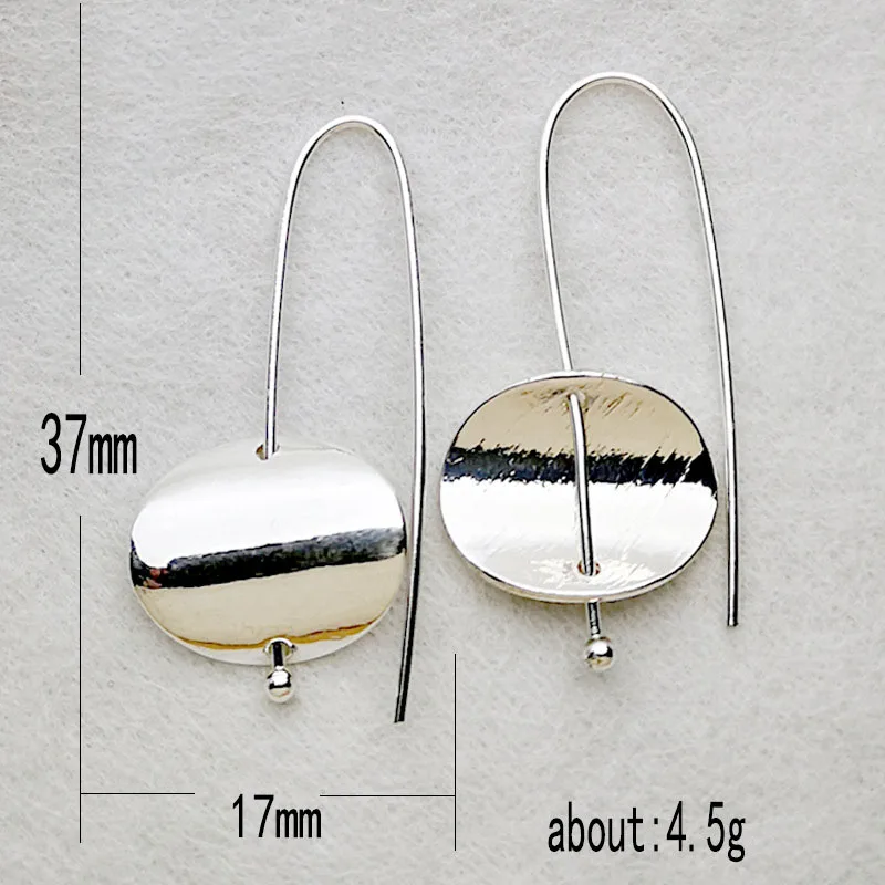 Minimalist Fashion Metal Silver Color Drop Earrings for Women Simple Wiredrawing Concave Disc Handmade Hook Earrings