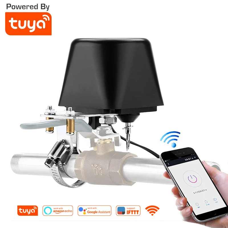 Tuya Wifi Smart Valve Controller For Water Gas Pipeline Auto Shut ON Off Compatible With Alexa Google Assistant Smart Life