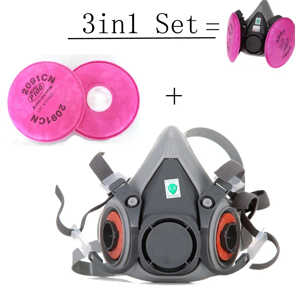 Industrial 6200 Half Face Safe Gas Mask Painting Spraying Respirator Protective Glasses Goggles Replaced Filter Sets Safety Work
