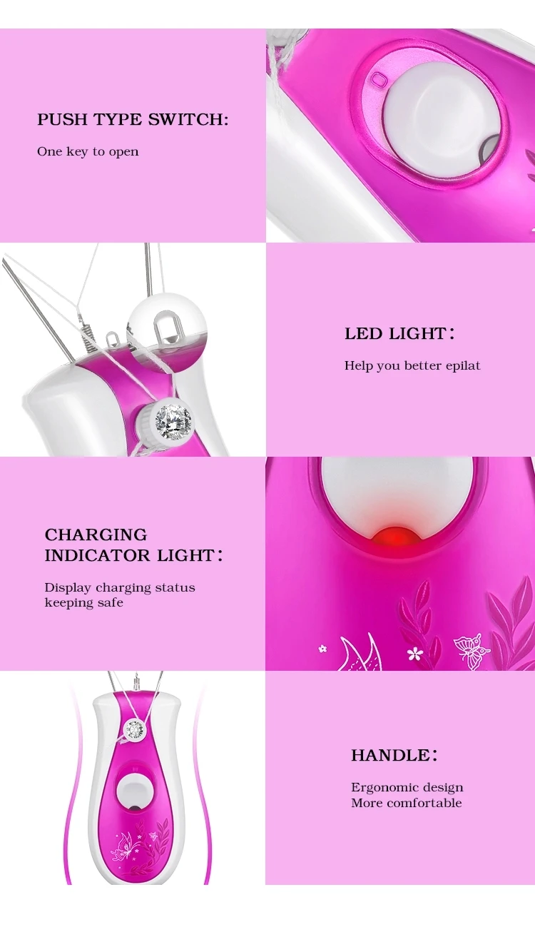 Depilador elétrico lady shaver algodão fio depilador máquina usb recarregável rosqueamento menina corpo facial ferramenta de remoção do cabelo