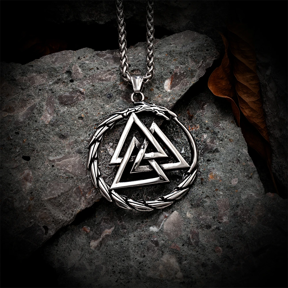 Vintage Norse Mythology Dragon Necklaces Men Punk Stainless Steel Vikings Rune Triangle Pendant Amulet Scandinavian Jewelry Gift