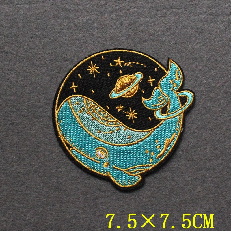 Iron On Patch Whale Patches On Clothes Sea Wave Patch Natural Clothing Stripes Van Gogh Patch Embroidered Patches For Clothing