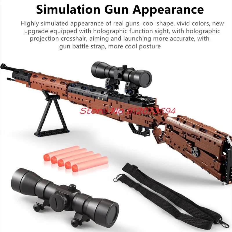 

653 шт., строительные блоки «сделай сам», собранный пистолет, игрушка 98 К, снайперская винтовка, стрельба, пули, пистолет, тактический ремешок, детская развивающая детская игрушка