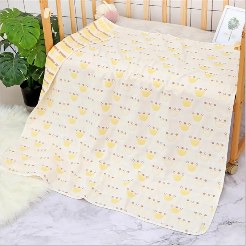 Coperta del bambino 110X110 CM Mussola di Cotone 6 Strati di Spessore Neonato Fasce Del Bambino di Autunno Swaddle Biancheria Da Letto Cartone Animato Coperta di Ricezione