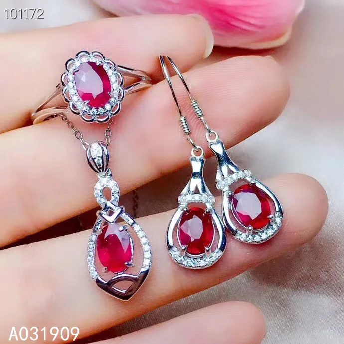 

KJJEAXCMY boutique jewelry 925 sterling silver inlaid Natural ruby Ring pendant Earring Suit Support Detection fashion