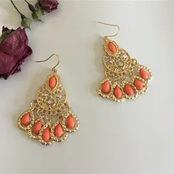 Boho Style Women Earrings Gold Color Plating Orange Stone Decortion Dangle Earrings for Women 2020