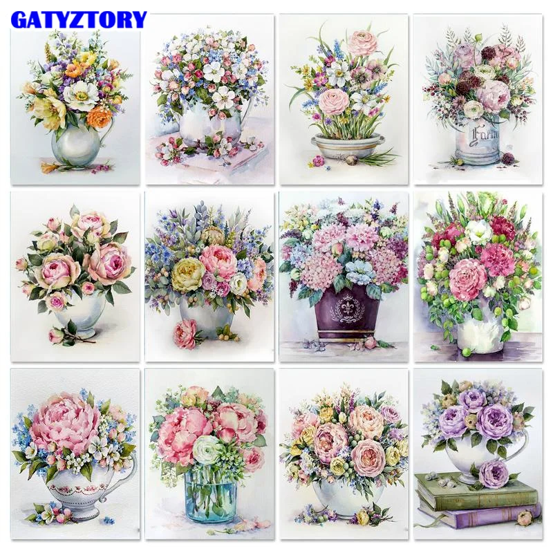 

GATYZTORY 60x75cm DIY Painting By Numbers Flowers Oil Picture By Numbers On Canvas Flower Vase Home Decor Modern Gift