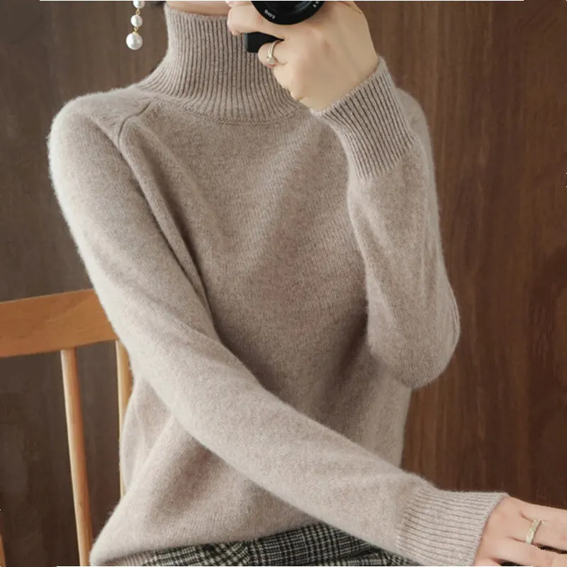 New Autumn and Winter Cashmere Sweater Women Knitted Turtleneck Thickened Pullover Casual Jumper Large Size Tops