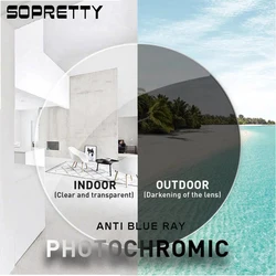 1.56 /1.61 /1.67 /1.74 Anti Blue Ray Multi-focus Progressive Prescription Lenses Presbyopia Myopia Intelligent Photochromic Grey