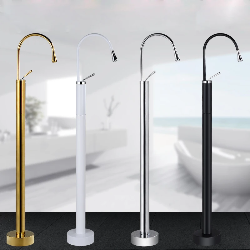 Bathroom Sink Mixers Floor Decked Black Gold Brass Free Standing Hot and Cold Bath Faucet