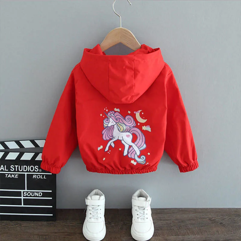 Unicorn Girls Jackets Spring Waterproof Kids Jacket Windbreaker Coat Hooded Casual Girls Outerwear Children Clothing