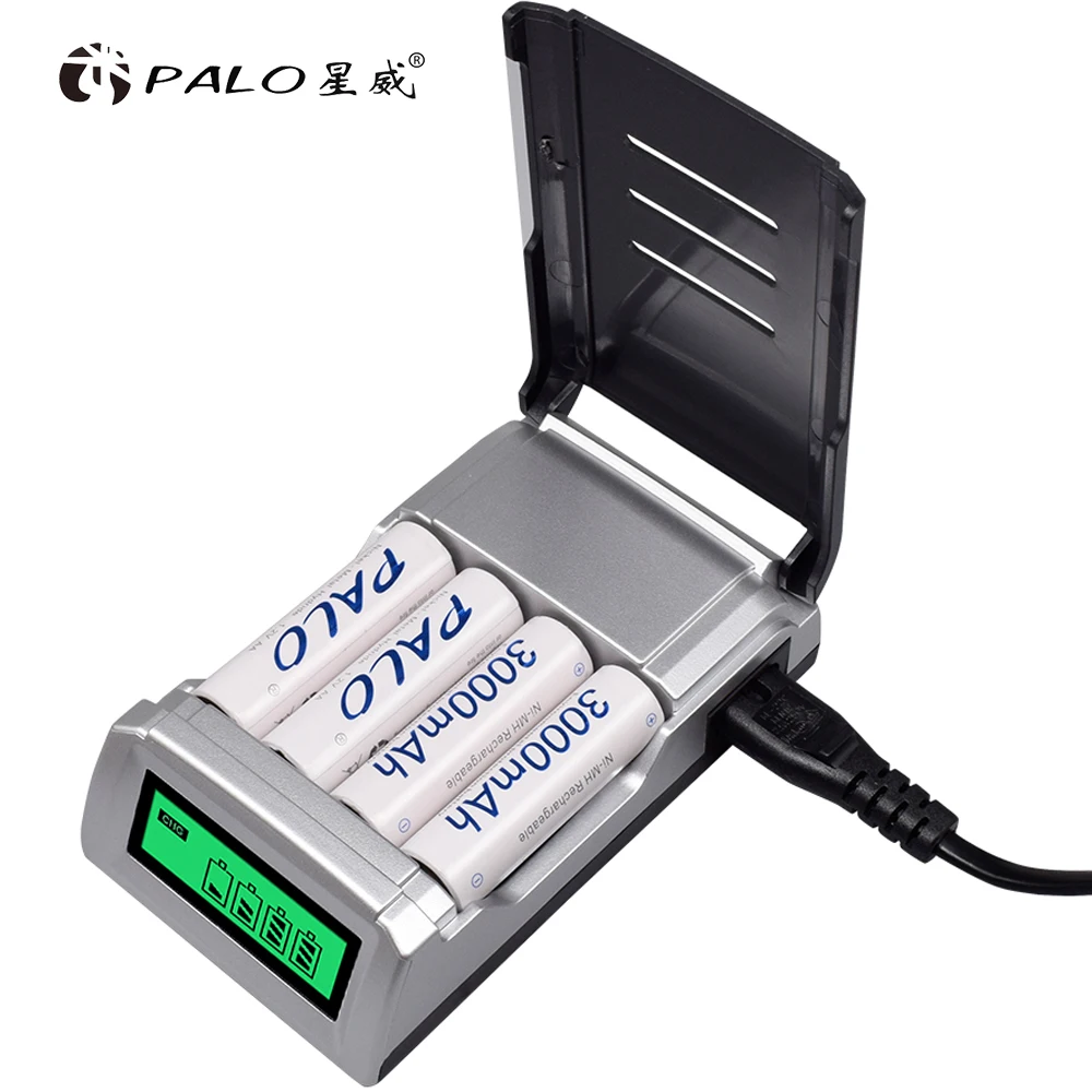 4 Slots LCD display Smart Charger for AA/AAA nihm Batteries+4 pcs AAA 1100mah+4 pcs AA 3000mah nimh rechargeable batteries