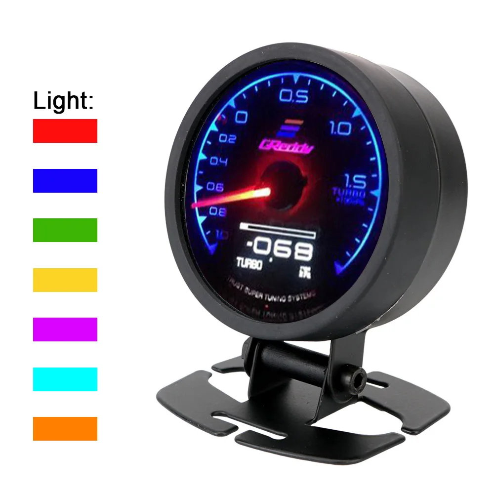 Racing Gauge Turbo Boost Gauge Car Gauge LCD Digital Display 7 Color Voltage Display