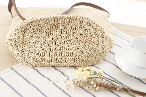 Straw Shoulder Woven Beach Solid Color Paper Casual Summer Bag for Women 2021 New Luxury Handbags