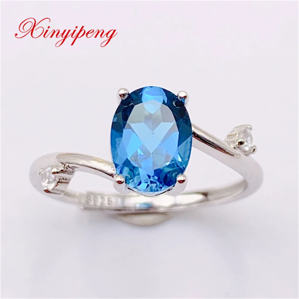 

Xin Yipeng Gemstone Jewelry Real S925 Sterling Silver Inlaid Blue Topaz Rings Fine Holiday Party Gift For Women Free Shipping