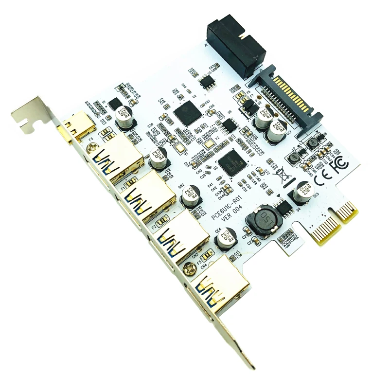 USB 3.1 Type C PCIe Expansion Card PCI-e to 1 Type C + 4 Type A 3.0 USB Adapter PCI Express Riser Card with USB 19pin Connector