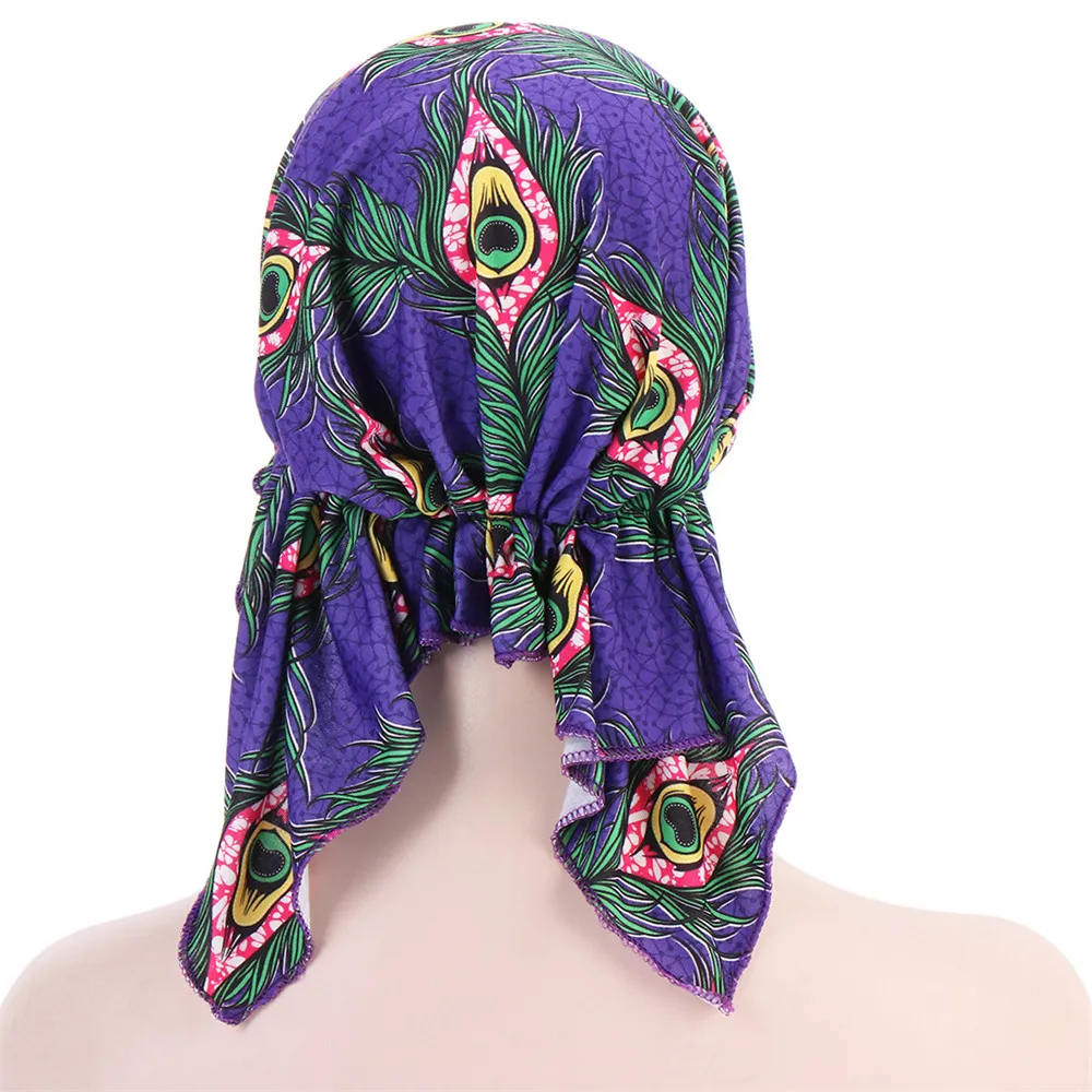 Donne musulmane morbido cappello turbante elasticizzato Pre-legato sciarpa avvolgere stampa cancro chemio Caps hijab interno Beanie accessori per capelli Mujer