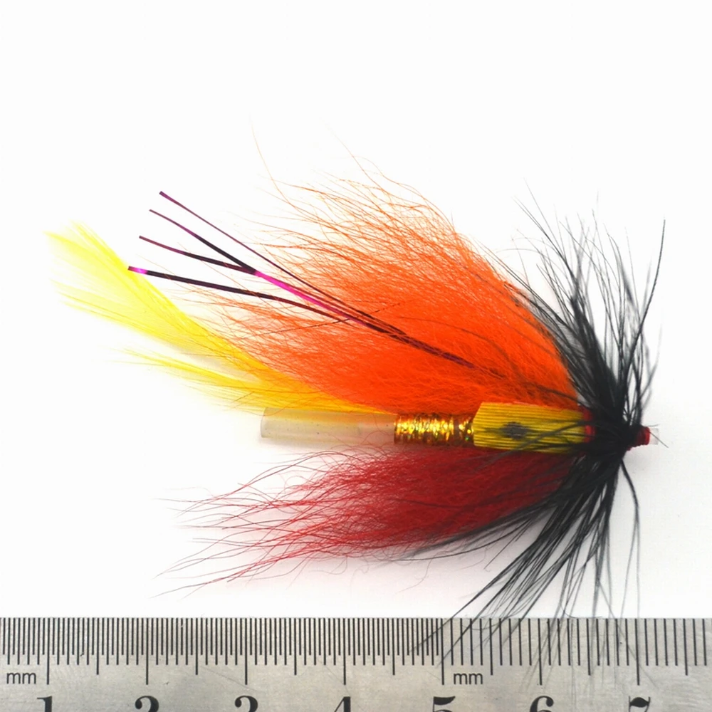 MNFT 4PCS/Lot Grizzly Tube Orange Feather Fishing Flies Dry Fly Lures For Carp Bait Artificia