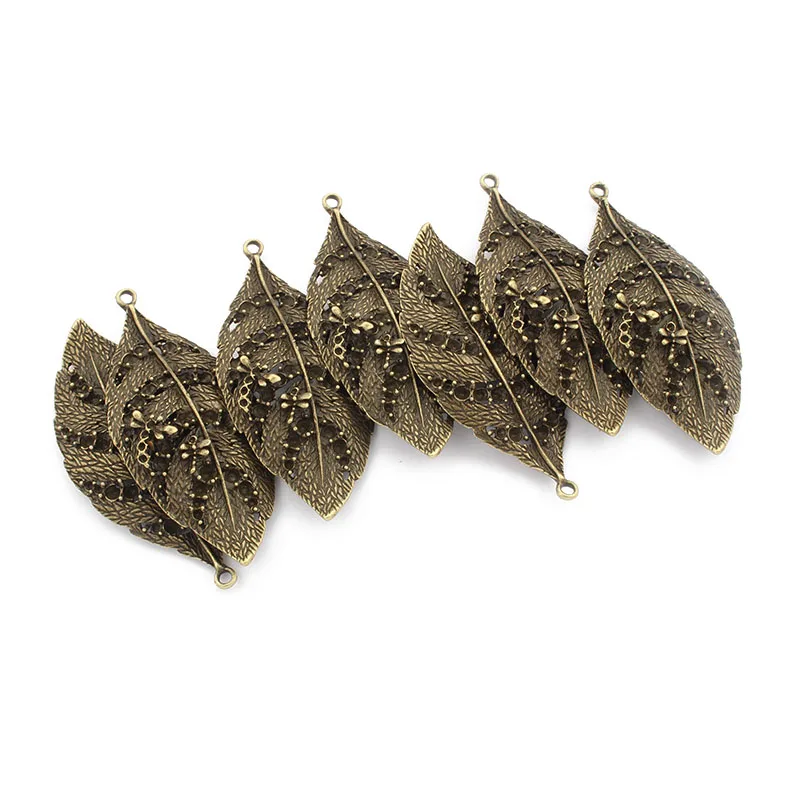 3PCS Tibetan Silver/Bronze Carving Honeybee Leaf Leaves Charm Pendant for Necklace Jewelry Findings Making 69x32mm