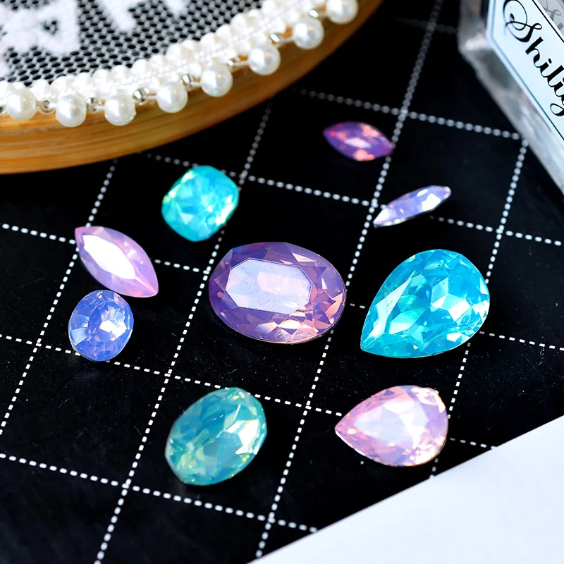 12pcs/lot Waterdrop Navette Oval green/Blue/violet/Fuchsia Opal Resin Stone For Diy Apparel Jewelry Making/Nail Arts Decorations