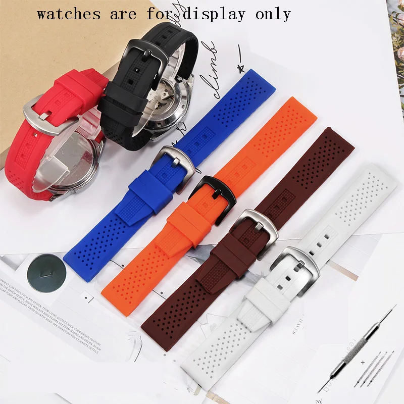 

Square Tail Ventilation Silicone Watchband Black Brown Red Strap Outdoor Sport Waterpoof Watch Chain 16mm 18mm 20mm 22mm 24mm