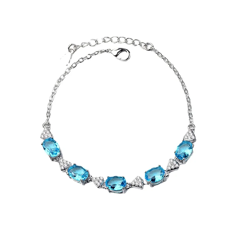 Blue Topaz Bracelet Created Aquamarine 925 Sterling Silver Charm Bracelets Party Anniversary Gifts Fashion Luxury Jewelry