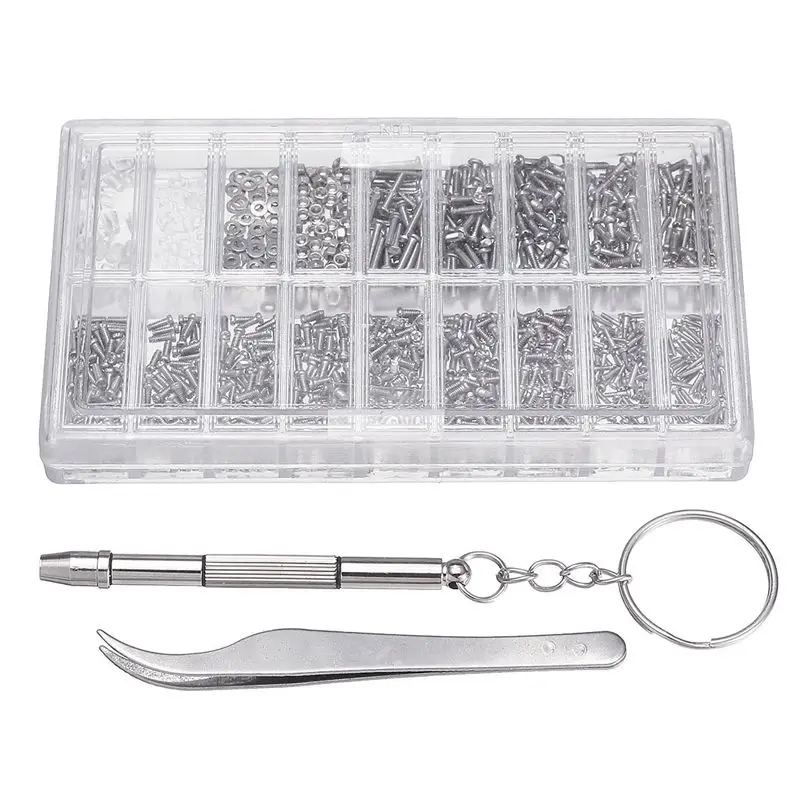 ABSF 1000 Pcs Glasses Screws Nut Assortment + 1 Pc Screwdriver + 1 Pc Tweezers, Glasses Repair Kit Screws for Glasses Optical Re