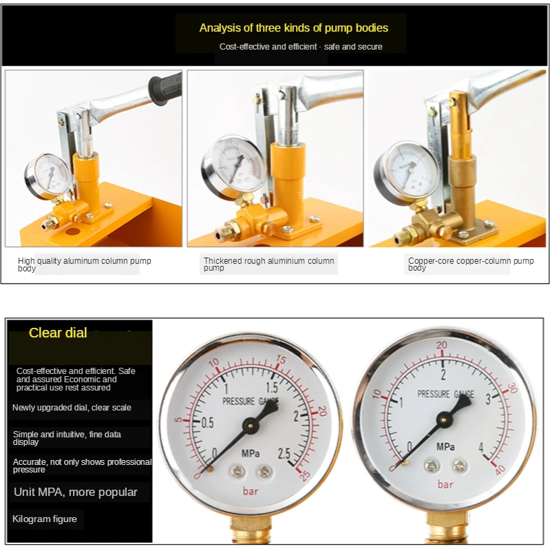 25KGAlluminio 2.5MPa Pompa di prova di pressione Tester di pressione dell'acqua Macchina per pompa di prova idraulica manuale con tubo G1/2 "