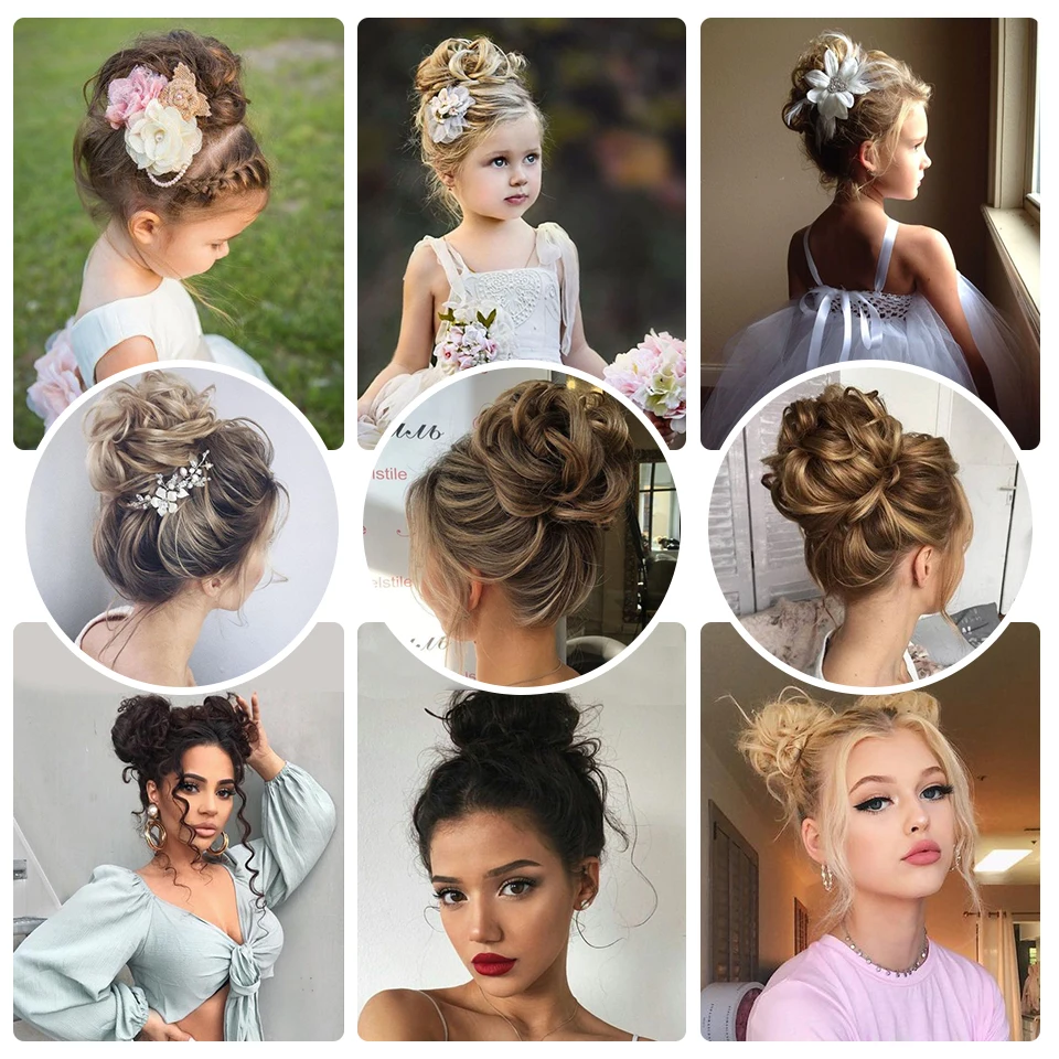 BUQI Curly Donut Chignon Updo Synthetic Hairpiece Hair Bun Elastic Messy Scrunchies Wrap For Ponytail Extensions for Women