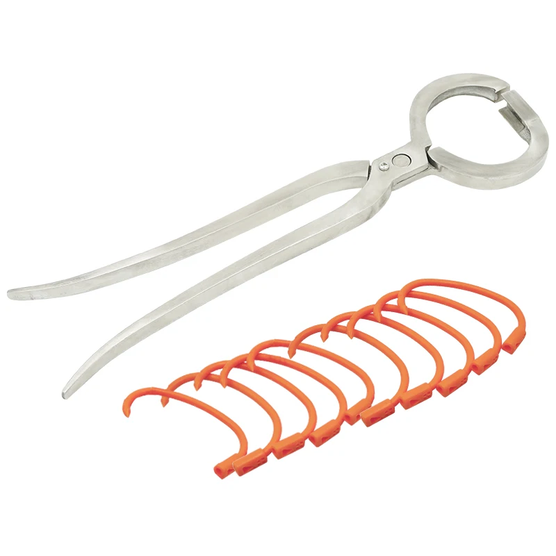 1PCS Plastic Bull Nose Ring Install Pliers and 10Pcs Plastic Cattle Bull Traction Ring Bovine Clamp Cattle Livestock Tools