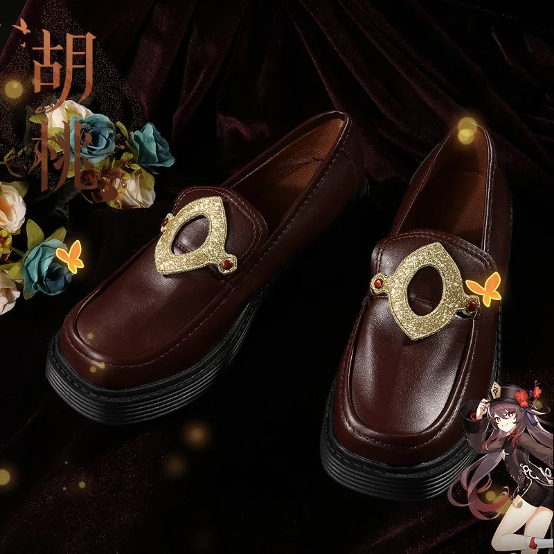 

High Quality Goods Game Genshin Impact Hu Tao Cosplay Universal Brown Combat Shoes Unisex Role Play Used 36-39 Size