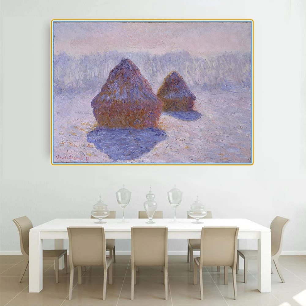 

Citon Claude Monet《Haystacks, Effect of Snow and Sun》Canvas Art Oil Painting Artwork Picture Modern Wall Decor Home Decoration