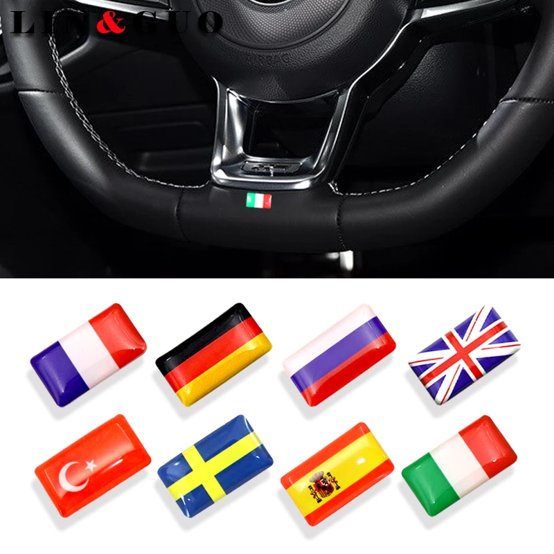 8pcs Steering wheel 3D Epoxy Car Styling Accessories fit for Russia Germany UK Italy Spain Sweden National Emblem Car Sticker