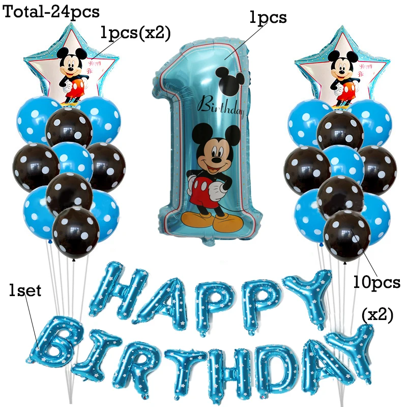 Disney Mickey Mouse Birthday Decor Baby Girl Favor Party Decor Diy Birthday Number Balloon Combination Baby Shower Gifts For Boy