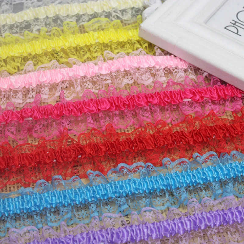 41Yds Pleated Gathered Mesh Ruffle Chiffon Lace Edge Trim Ribbon Vintage Fabric Sewing Craft for Baby Girl Bows Headbands