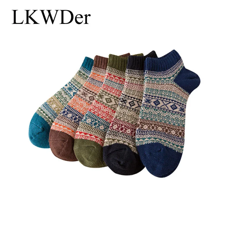 LKWDer 5 Pairs Men's Socks Casual Vintage Fashion Male Socks Autumn Winter Warm Thicked Cotton Wool Sock Male Meias Calcetines