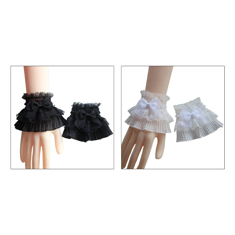 Ruffle Lace False Sleeves Detachable Cuffs Sweater Steampunk Wrist Horn Cuff Mesh Lace Gloves for Wedding Party Dropship